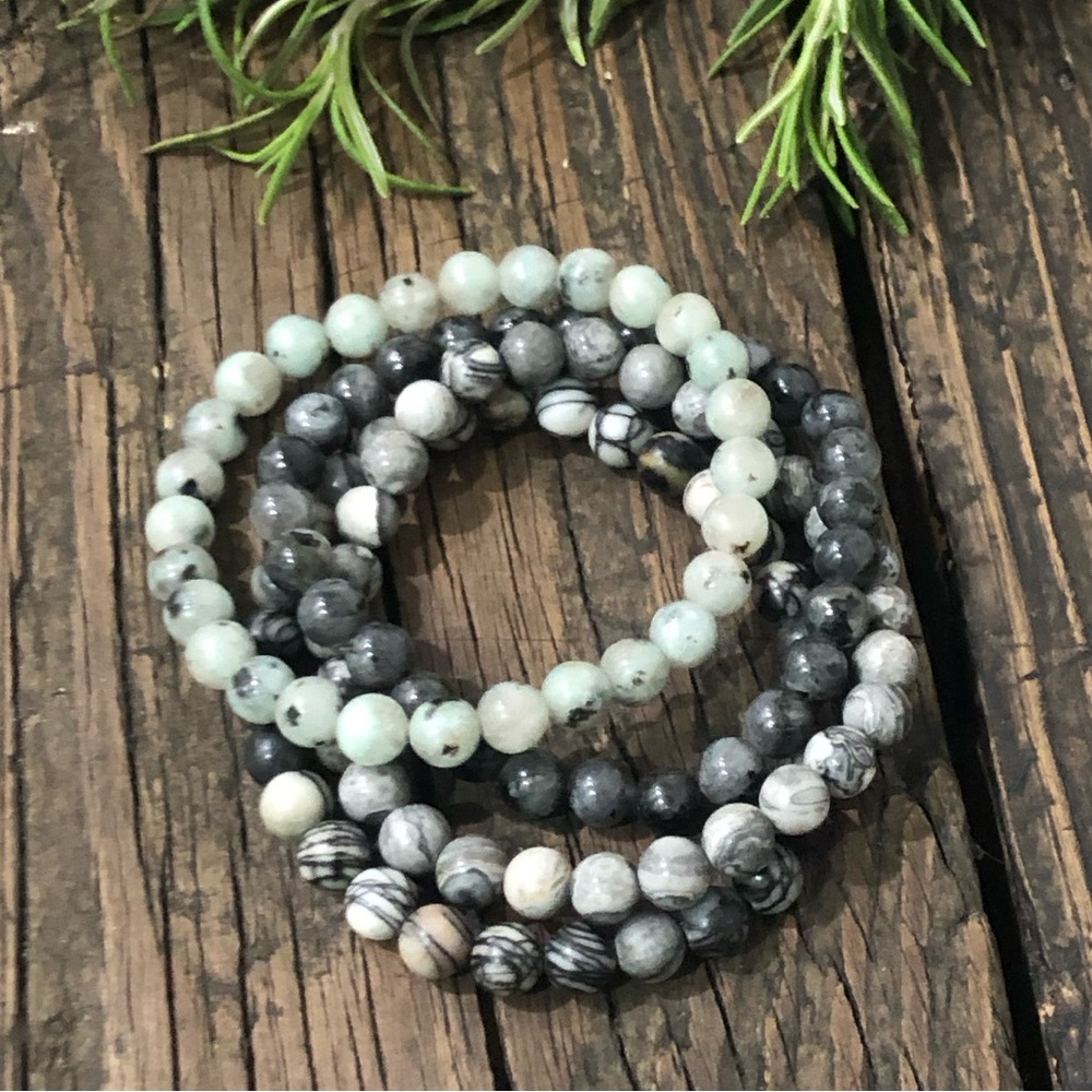 Natural Stone Beaded Bracelet Set, 4 Pieces